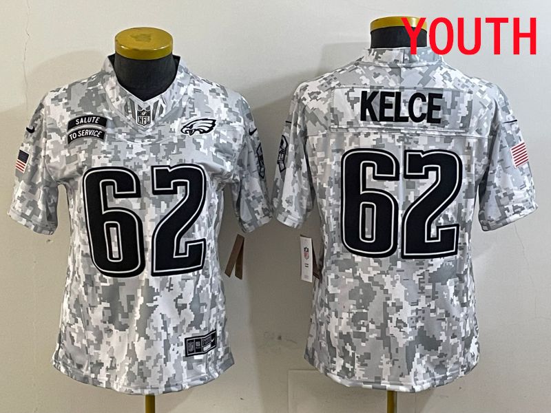Youth Philadelphia Eagles #62 Kelce Nike Arctic Camo 2025 Salute to Service Limited NFL Jersey style 1->women nfl jersey->Women Jersey